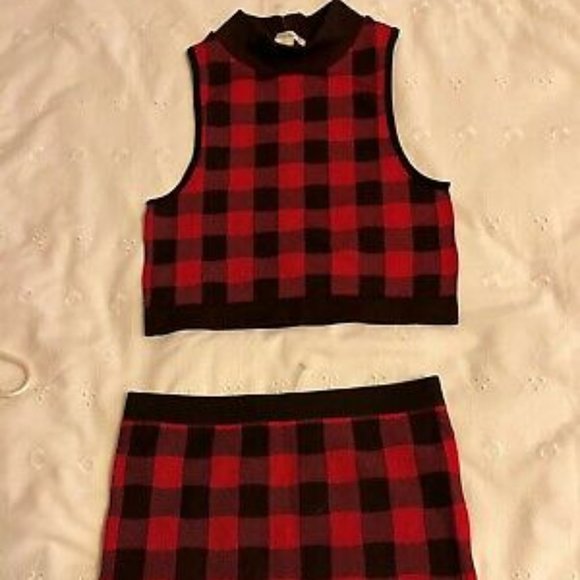 Bozzolo red black check short and crop top set S/M 5-6 sleeveless - Picture 1 of 4